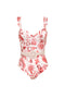 Enterizo estampado con varilla cinturón macramé. Vestido de baño con cobertura moderada.