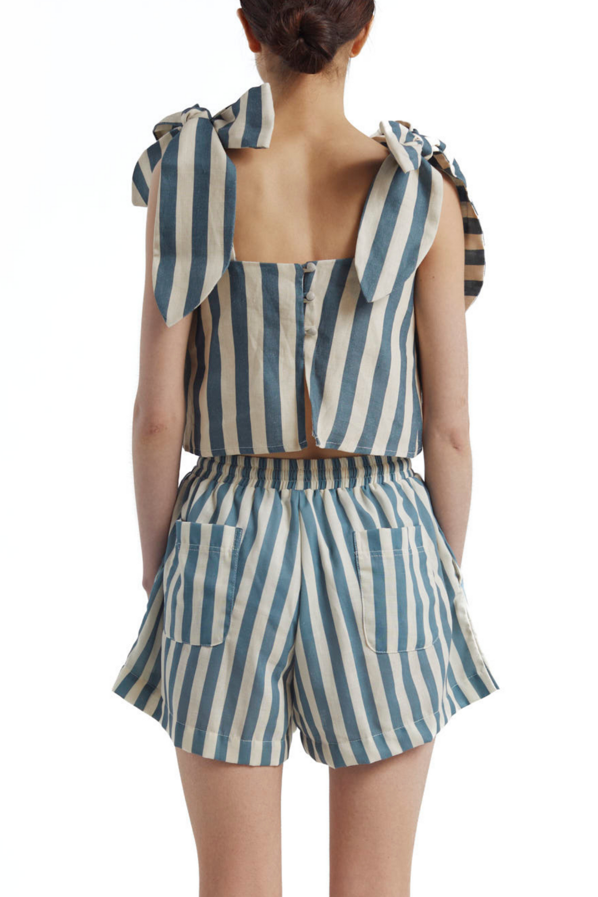 Liana Green Stripes Linen Shorts encantadore