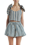 Liana Green Stripes Linen Shorts