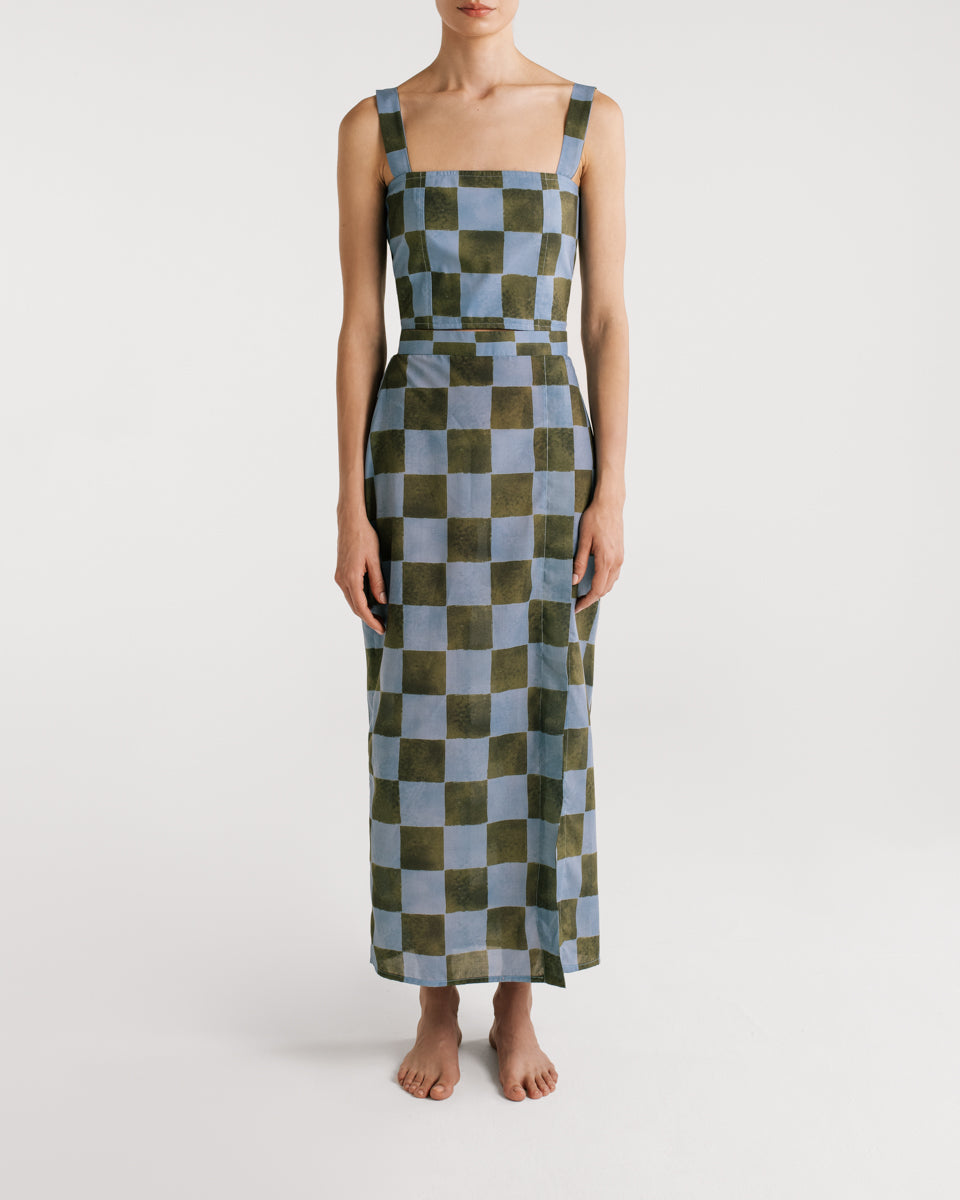 Ceci Blue Checkers Top encantadore