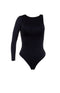 Enterizo negro asimétrico cuenta con una manga larga y proporciona cobertura moderada. Vestido de baño negro de talle alto.