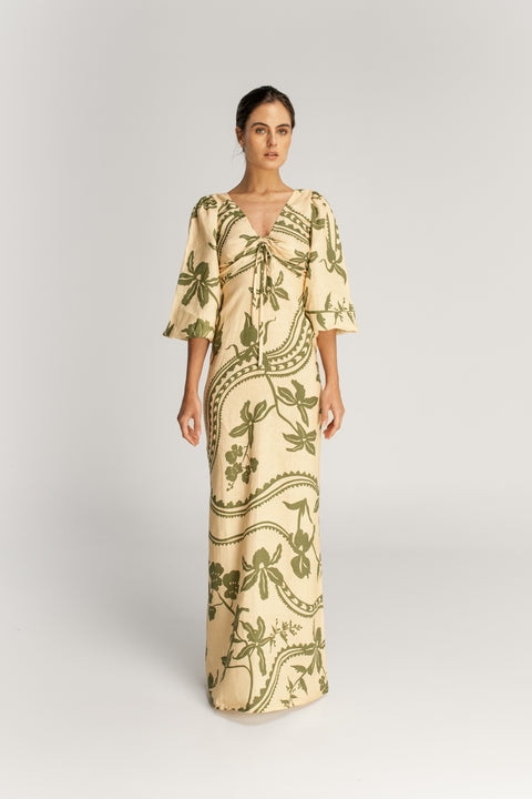 Simone Ivory Emerald Dress