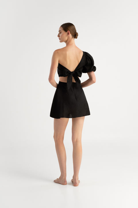 Sabina Black Linen Mini Dress