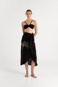 Aurora Black Embroidered Linen Skirt
